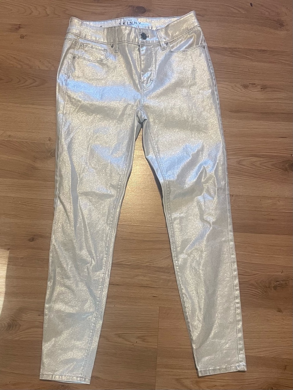 White House Black Market Metallic Pants Women Sz 0 Skinny Dark Rouge NWT